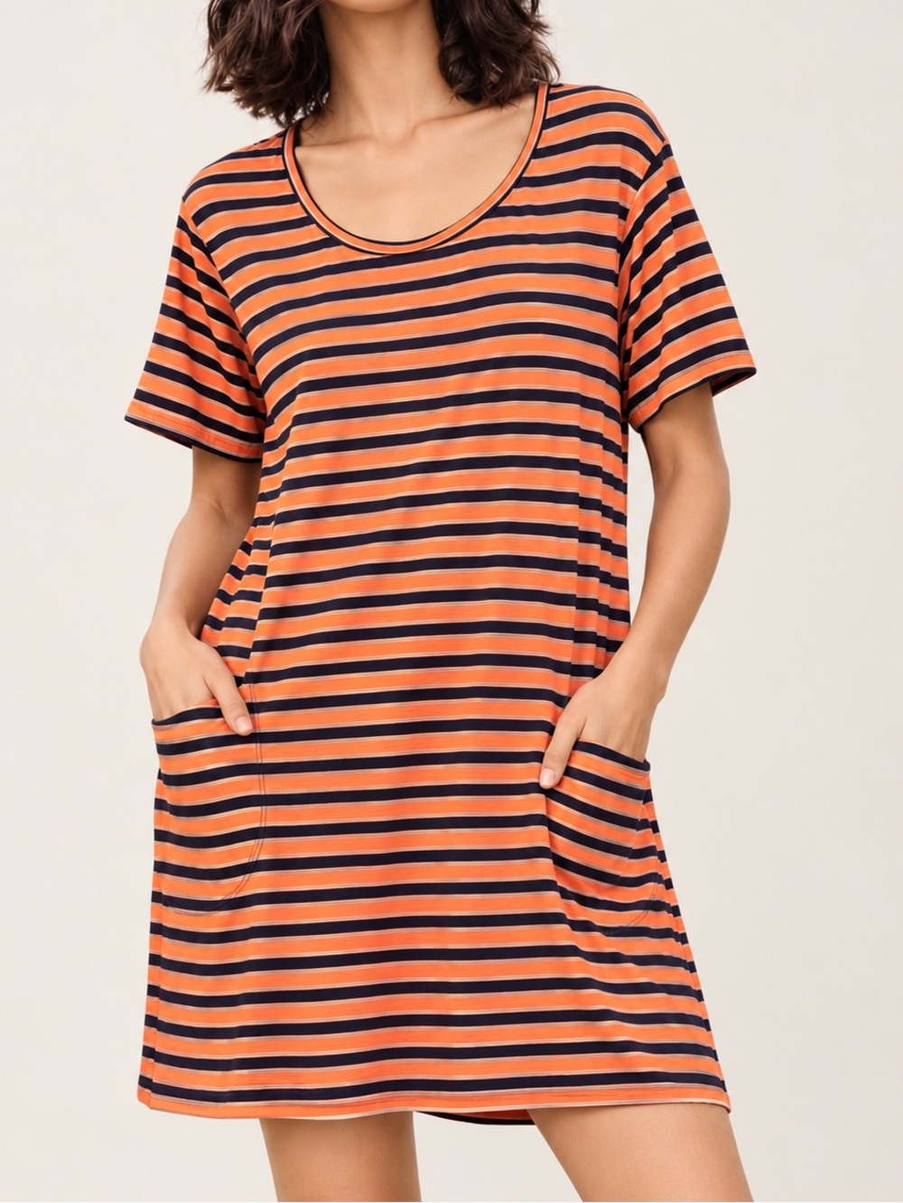 Pact Organic Cotton Striped Tunic Dress Orange Navy Short Sleeve Casual XL
